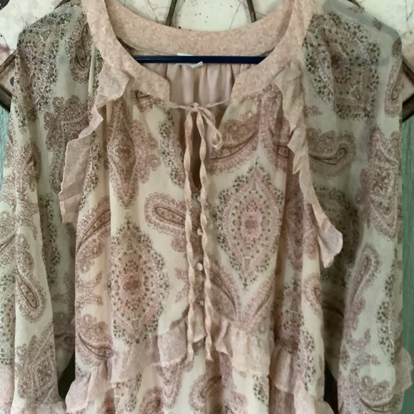 Blu Pepper size Medium pink paisley long sleeve V neck tier ruffle hi low dress - Picture 6 of 8